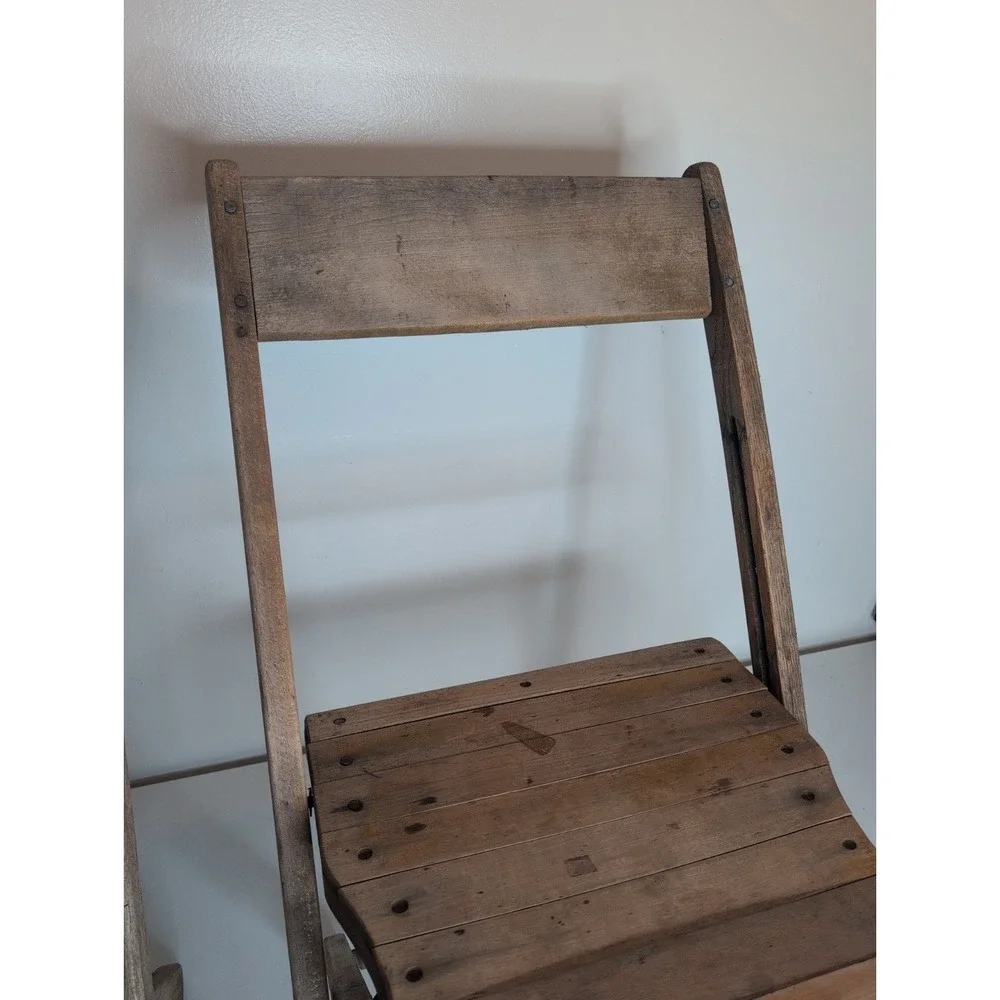 Lot Of 2 Antique Vintage Slat Wood Folding Chairs Snyder Chair Co. USA